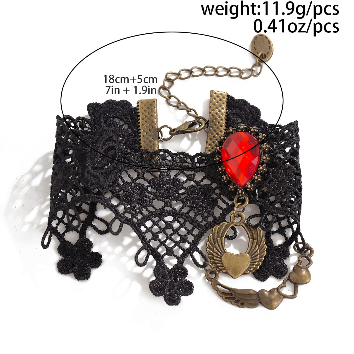 Gothic Crystal Inlaid Heart Wing Charm Lace Anklet