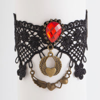 Thumbnail for Gothic Crystal Inlaid Heart Wing Charm Lace Anklet