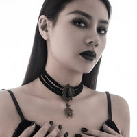 Thumbnail for Gothic Crystal Inlaid Spider Pendant Velvet Choker Necklace