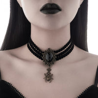 Thumbnail for Gothic Crystal Inlaid Spider Pendant Velvet Choker Necklace