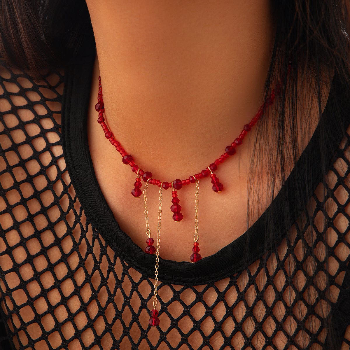 Gothic Crystal Tassel Blood Drop Halloween Choker Necklace - ArtGalleryZen