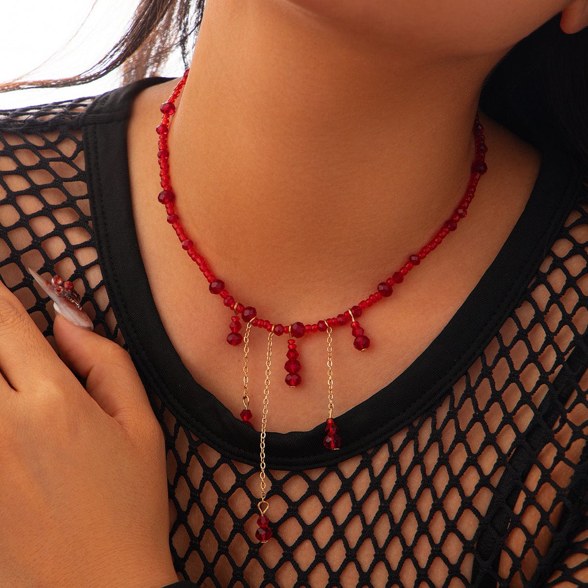 Gothic Crystal Tassel Blood Drop Halloween Choker Necklace - ArtGalleryZen