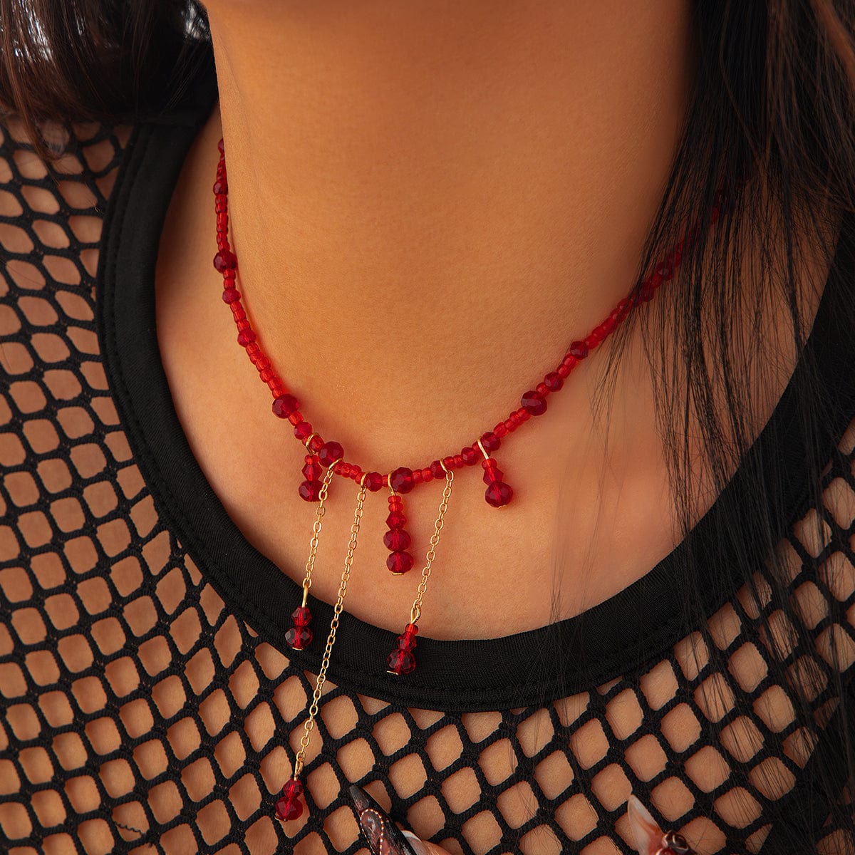 Gothic Crystal Tassel Blood Drop Halloween Choker Necklace