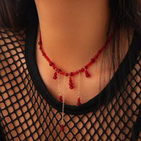 Thumbnail for Gothic Crystal Tassel Blood Drop Halloween Choker Necklace