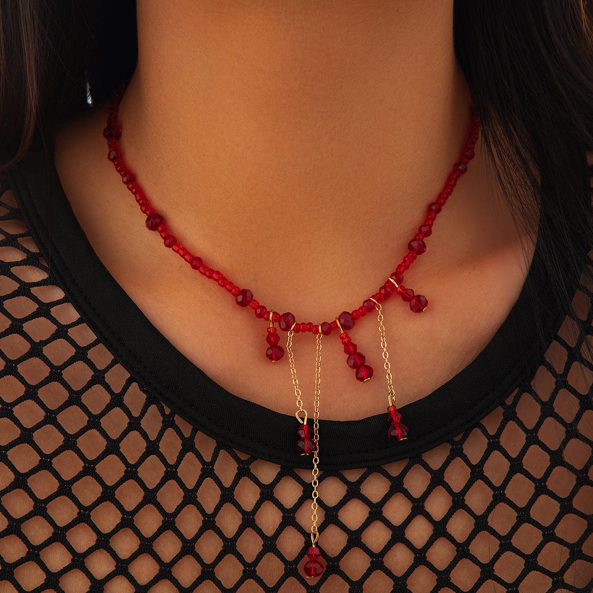 Gothic Crystal Tassel Blood Drop Halloween Choker Necklace