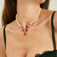 Thumbnail for Gothic Crystal Tassel Blood Drop Pearl Chain Choker Necklace - ArtGalleryZen