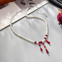 Thumbnail for Gothic Crystal Tassel Blood Drop Pearl Chain Choker Necklace - ArtGalleryZen