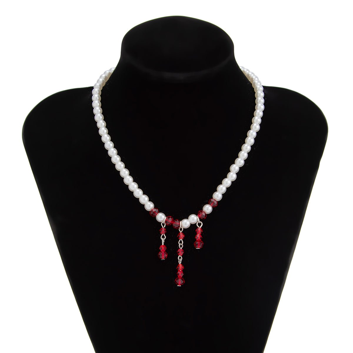 Gothic Crystal Tassel Blood Drop Pearl Chain Choker Necklace - ArtGalleryZen