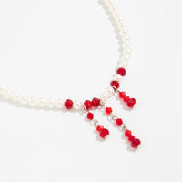 Thumbnail for Gothic Crystal Tassel Blood Drop Pearl Chain Choker Necklace - ArtGalleryZen