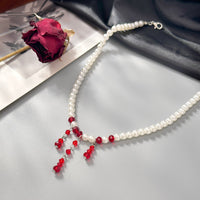 Thumbnail for Gothic Crystal Tassel Blood Drop Pearl Chain Choker Necklace - ArtGalleryZen