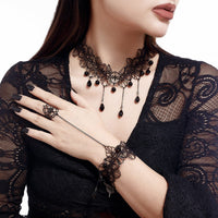 Thumbnail for Gothic Crystal Tassel Floral Lace Finger Ring Bracelet Necklace Set