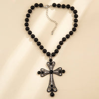 Thumbnail for Gothic CZ Inlaid Cross Pendant Ball Chain Choker Necklace - ArtGalleryZen
