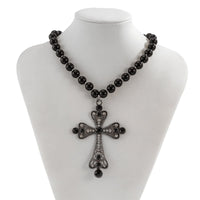 Thumbnail for Gothic CZ Inlaid Cross Pendant Ball Chain Choker Necklace - ArtGalleryZen