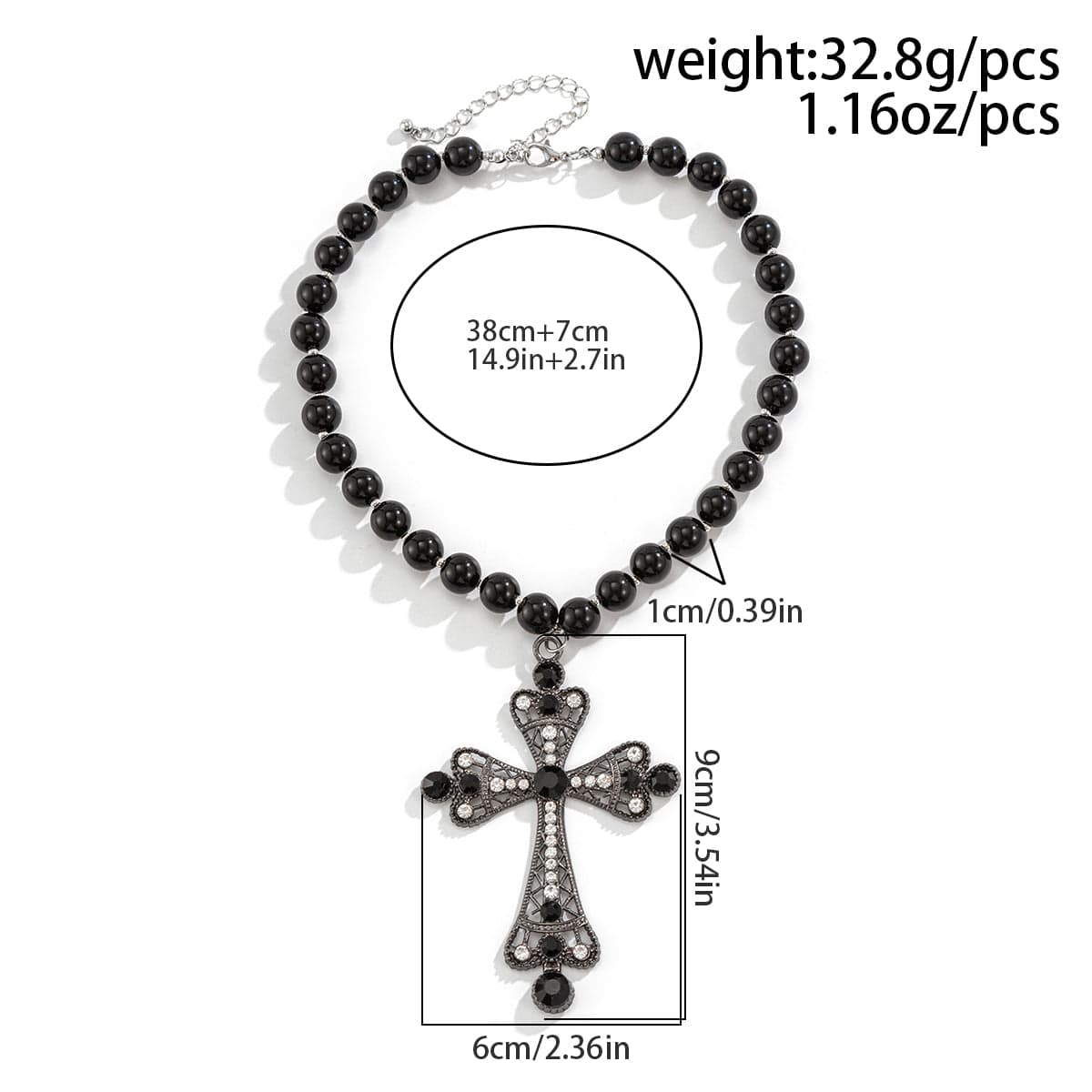 Gothic CZ Inlaid Cross Pendant Ball Chain Choker Necklace