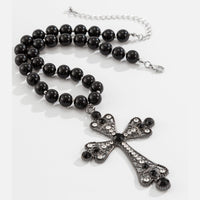 Thumbnail for Gothic CZ Inlaid Cross Pendant Ball Chain Choker Necklace