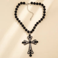 Thumbnail for Gothic CZ Inlaid Cross Pendant Ball Chain Choker Necklace