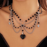 Thumbnail for Gothic Heart Pendant Crystal Tassel Choker Necklace - ArtGalleryZen