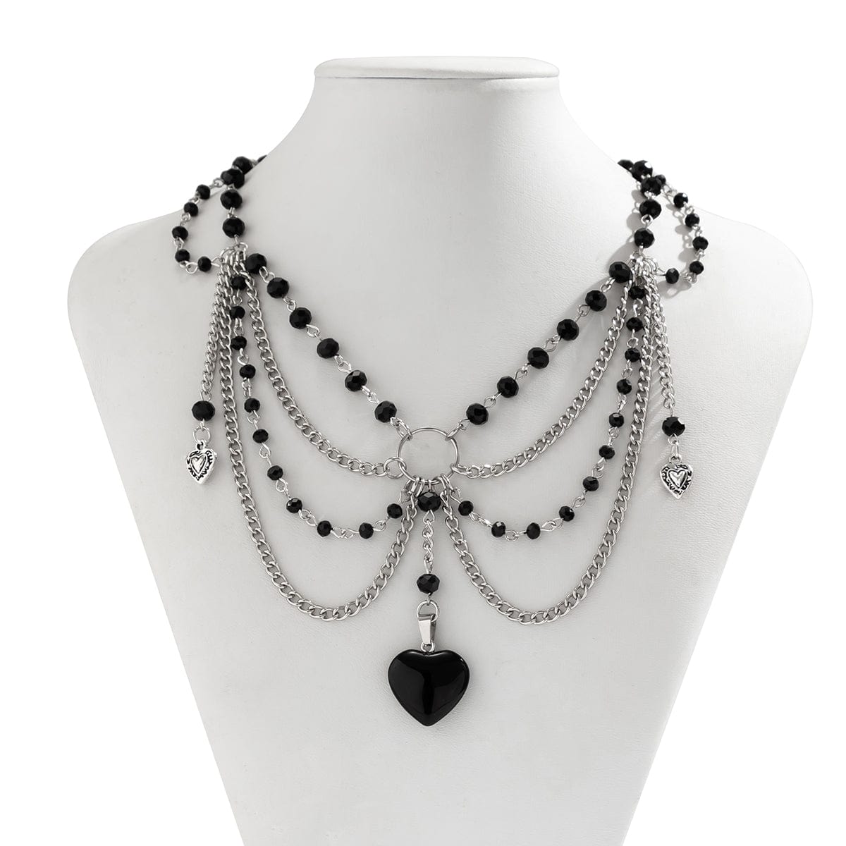 Gothic Heart Pendant Crystal Tassel Choker Necklace - ArtGalleryZen