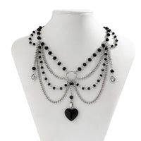 Thumbnail for Gothic Heart Pendant Crystal Tassel Choker Necklace - ArtGalleryZen