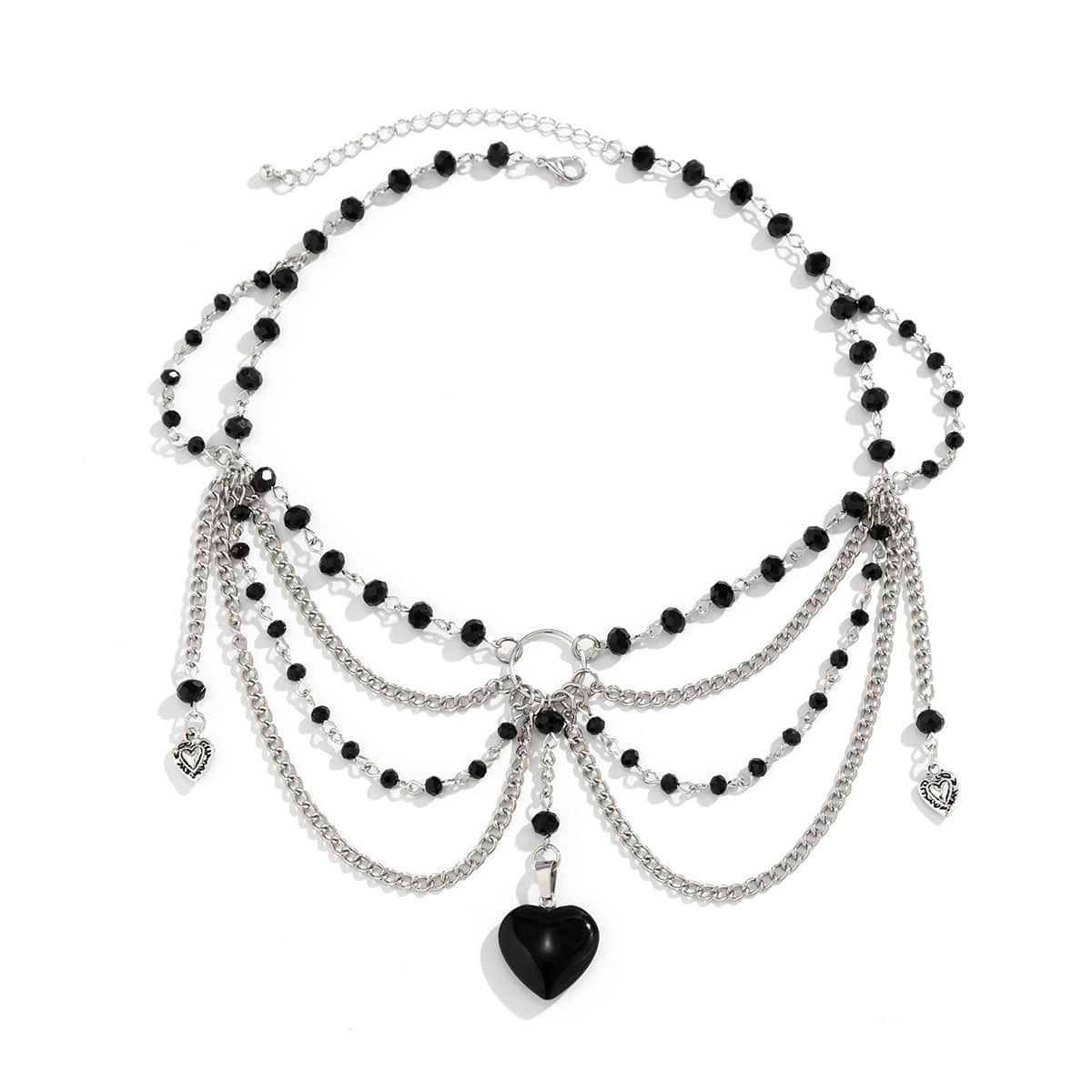 Gothic Heart Pendant Crystal Tassel Choker Necklace - ArtGalleryZen