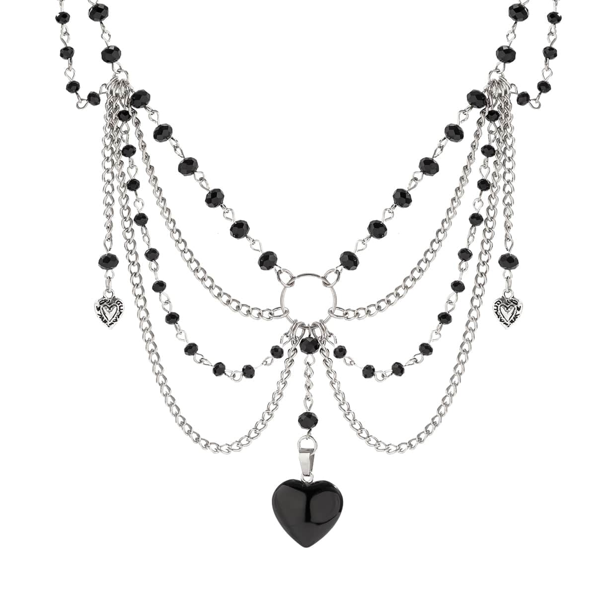 Gothic Heart Pendant Crystal Tassel Choker Necklace - ArtGalleryZen