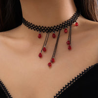 Thumbnail for Gothic CZ Tassel Lace Choker Necklace - ArtGalleryZen