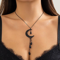 Thumbnail for Gothic CZ Tassel Moon Pendant Necklace - ArtGalleryZen