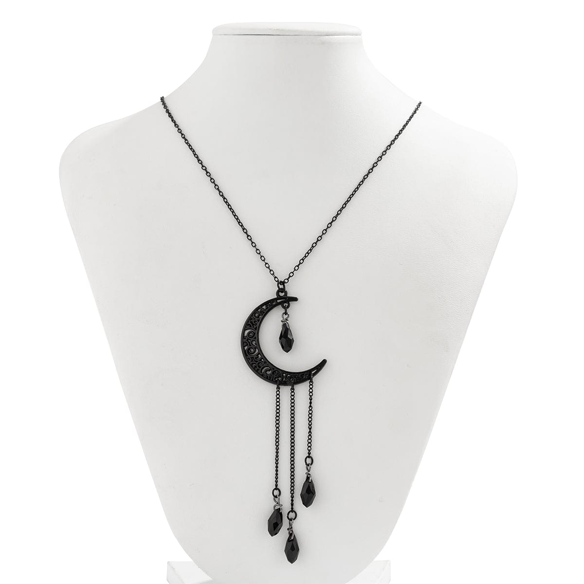 Gothic CZ Tassel Moon Pendant Necklace - ArtGalleryZen