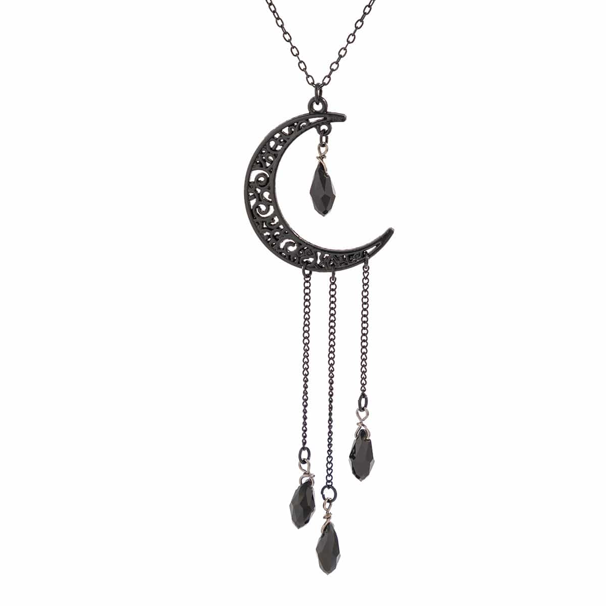 Gothic CZ Tassel Moon Pendant Necklace - ArtGalleryZen