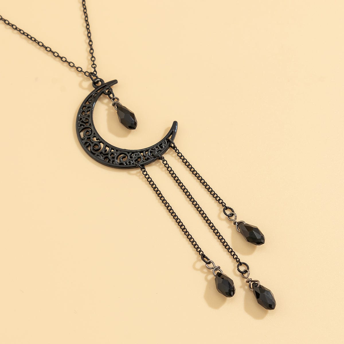 Gothic CZ Tassel Moon Pendant Necklace - ArtGalleryZen