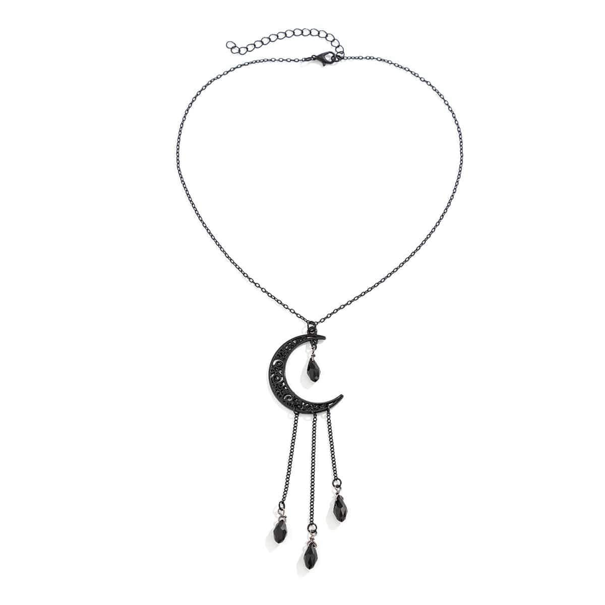 Gothic CZ Tassel Moon Pendant Necklace - ArtGalleryZen