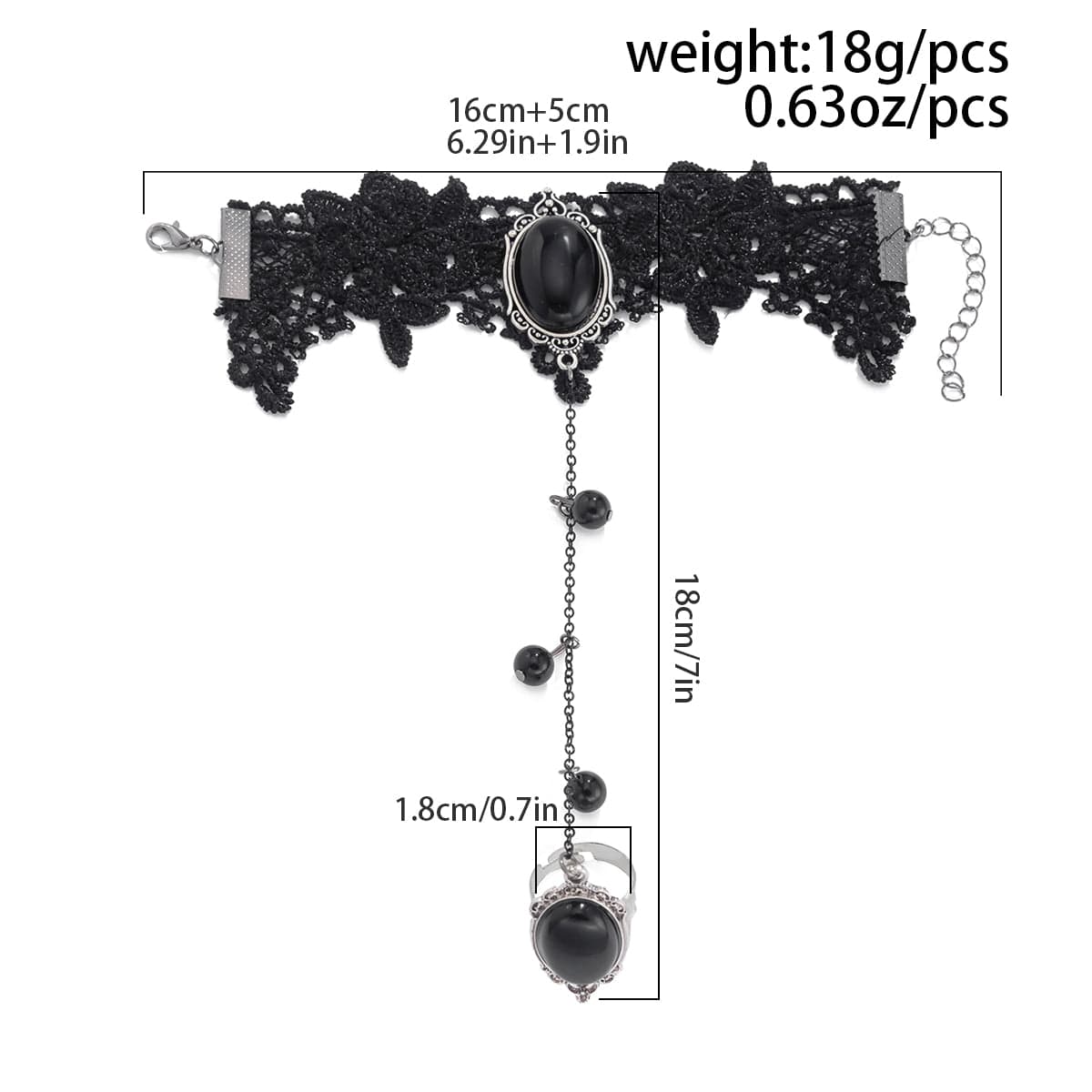 Gothic Dainty Crystal Inlaid Floral Lace Finger Ring Bracelet - ArtGalleryZen