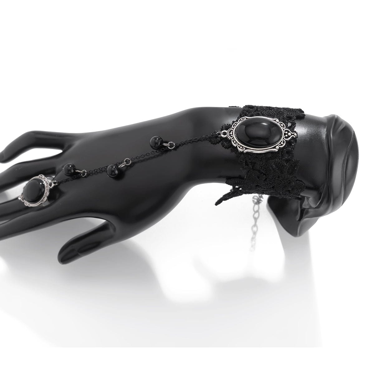 Gothic Dainty Crystal Inlaid Floral Lace Finger Ring Bracelet - ArtGalleryZen