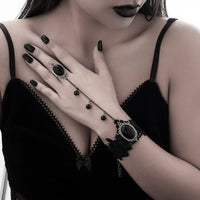 Thumbnail for Gothic Dainty Crystal Inlaid Floral Lace Finger Ring Bracelet - ArtGalleryZen