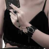 Thumbnail for Gothic Dainty Crystal Inlaid Floral Lace Finger Ring Bracelet - ArtGalleryZen