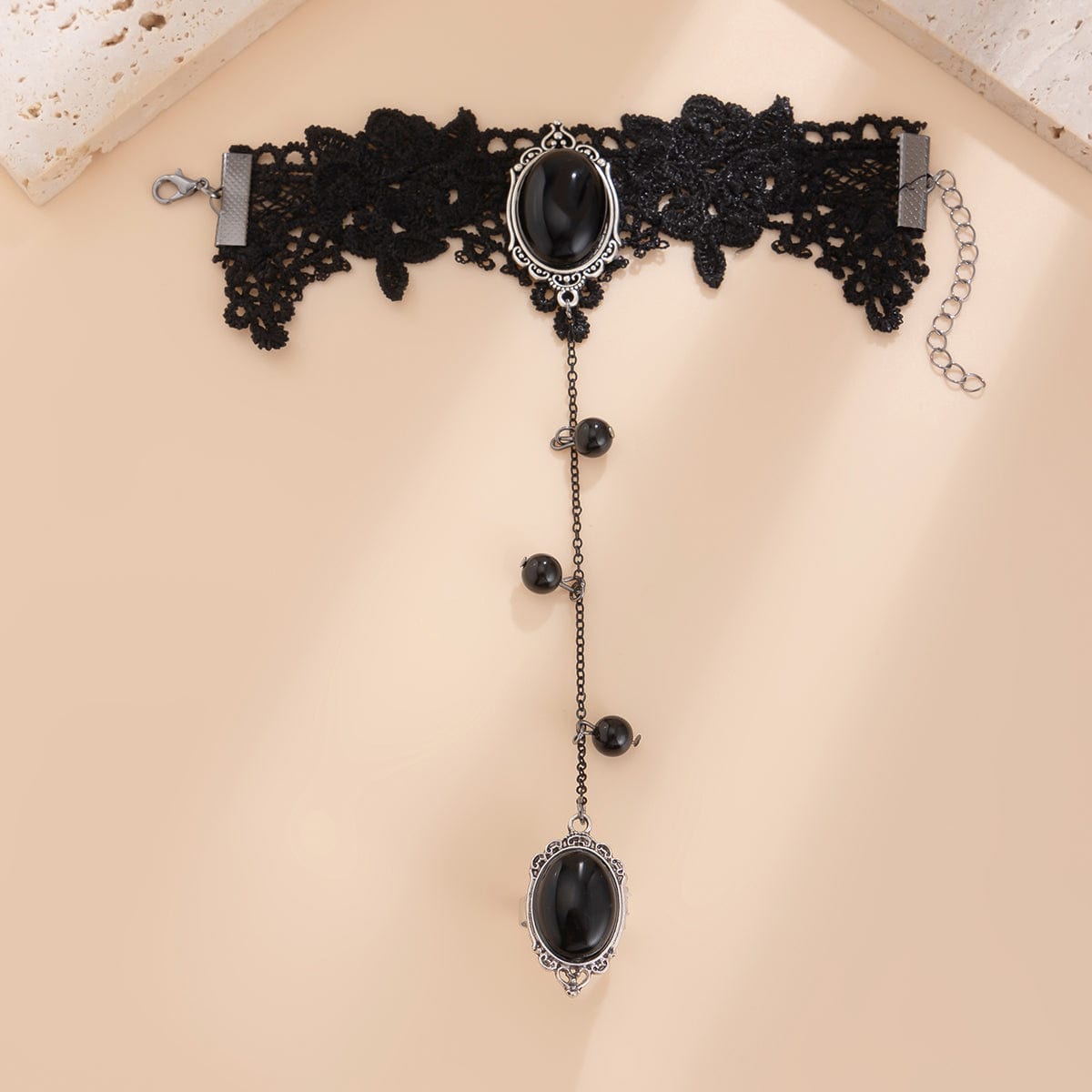 Gothic Dainty Crystal Inlaid Floral Lace Finger Ring Bracelet - ArtGalleryZen