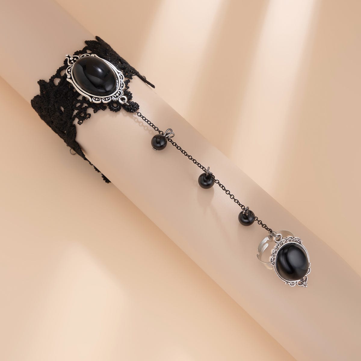 Gothic Dainty Crystal Inlaid Floral Lace Finger Ring Bracelet - ArtGalleryZen