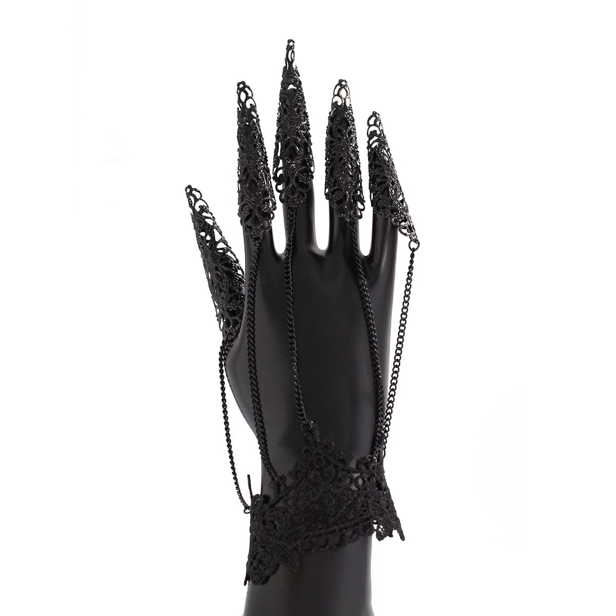 Gothic Floral Lace Five Finger Armor Nails Mittens Bracelet - ArtGalleryZen