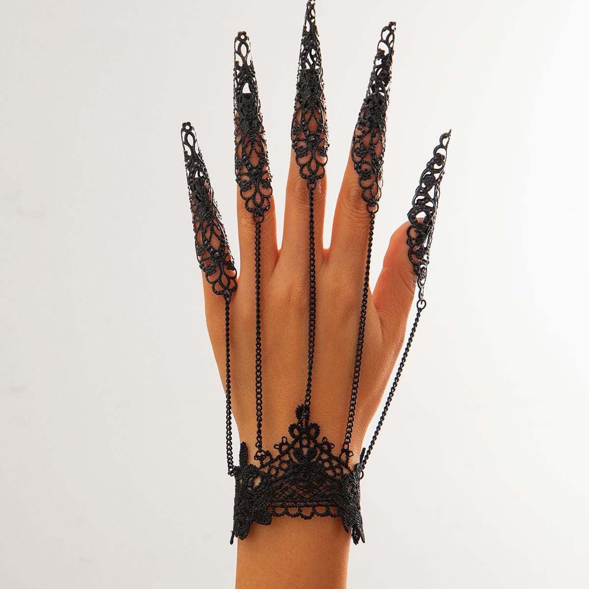 Gothic Floral Lace Five Finger Armor Nails Mittens Bracelet - ArtGalleryZen