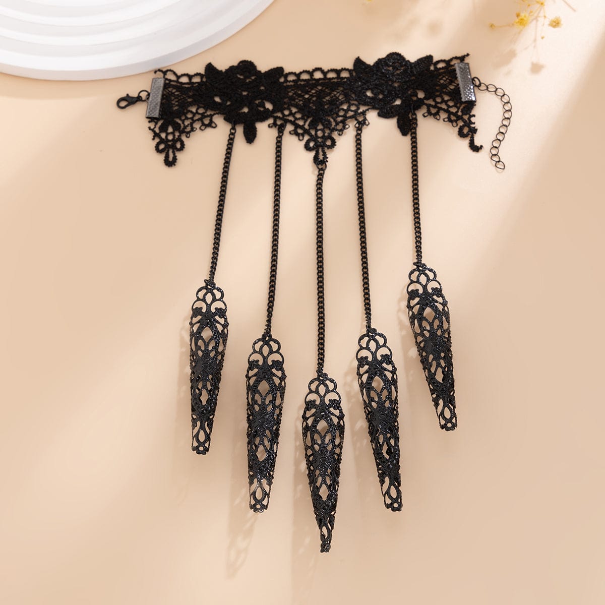 Gothic Floral Lace Five Finger Armor Nails Mittens Bracelet - ArtGalleryZen