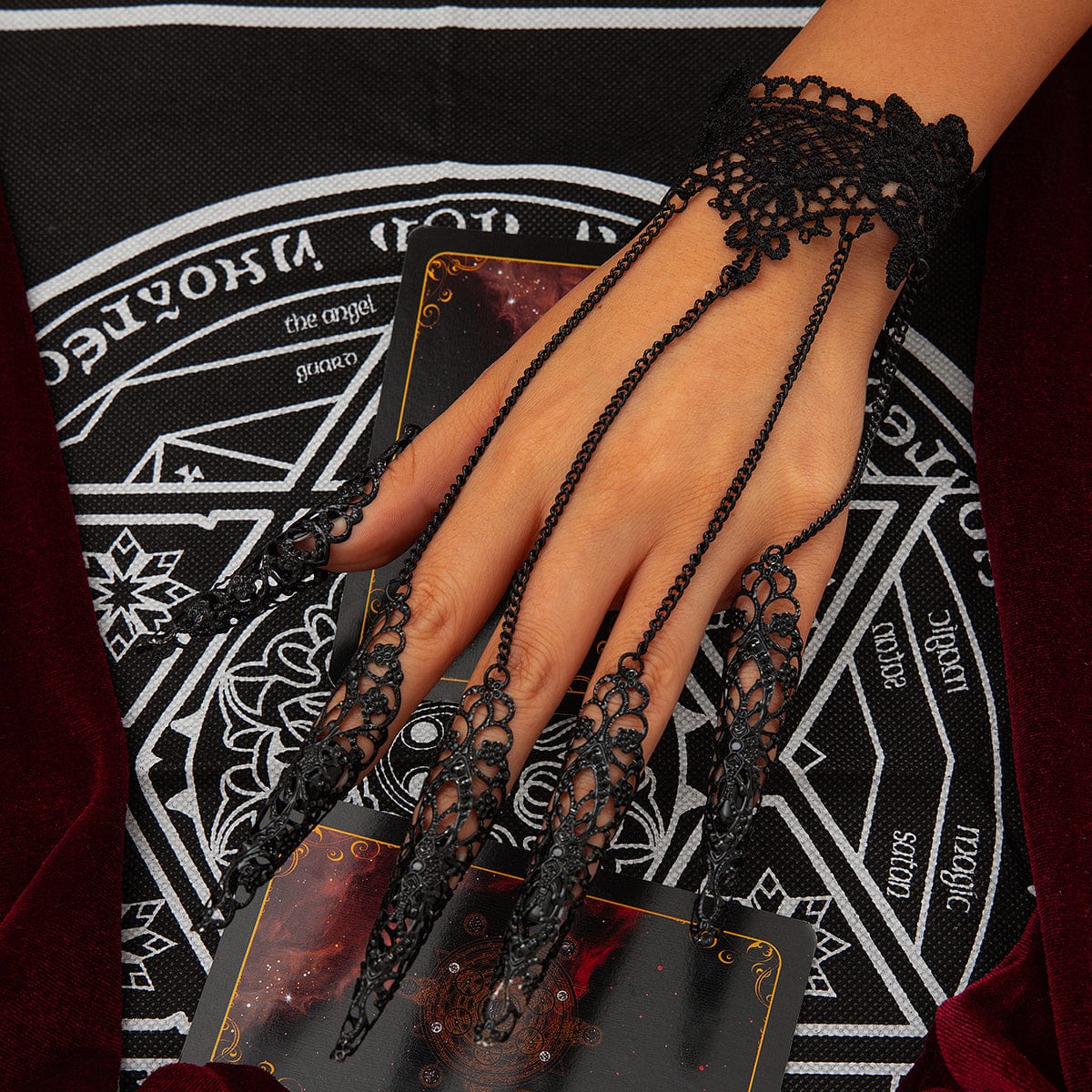 Gothic Floral Lace Five Finger Armor Nails Mittens Bracelet