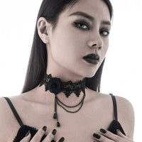 Thumbnail for Gothic Layered Black Rose Floral Lace Choker Necklace