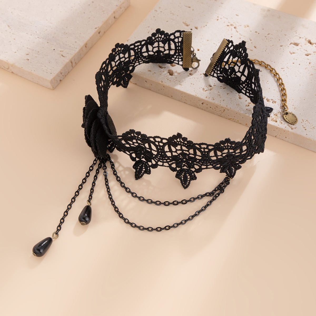 Gothic Layered Black Rose Floral Lace Choker Necklace