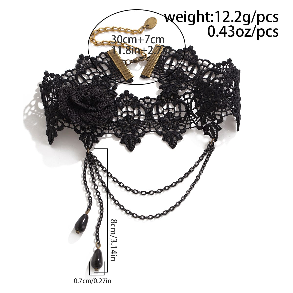 Gothic Layered Black Rose Floral Lace Choker Necklace