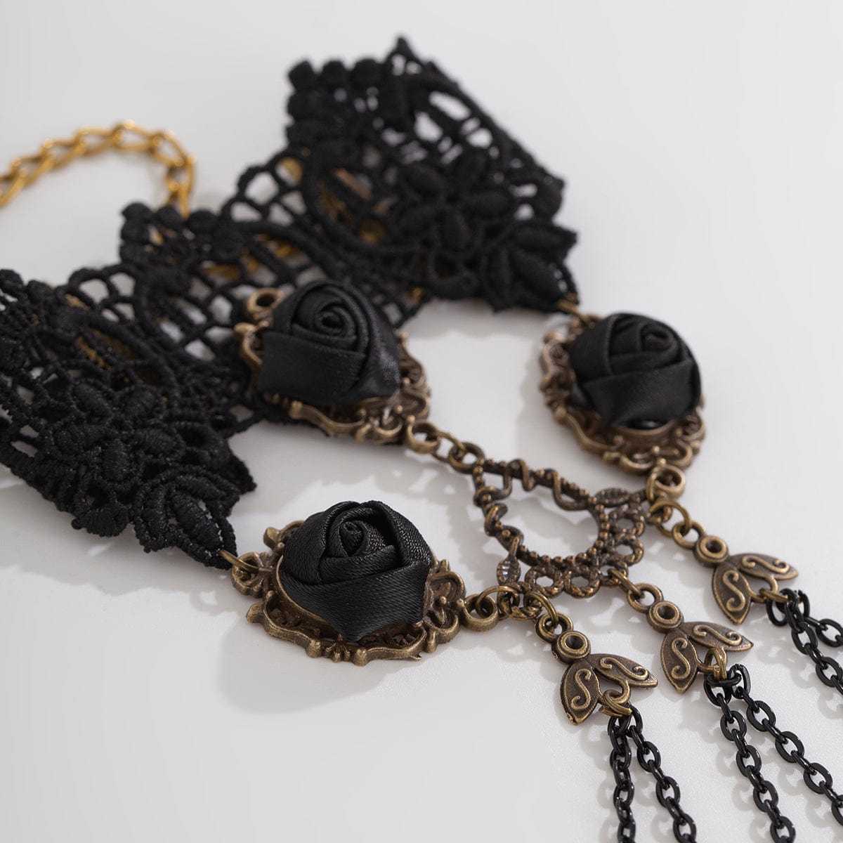 Gothic Layered  Black Rose Lace Finger Ring Bracelet