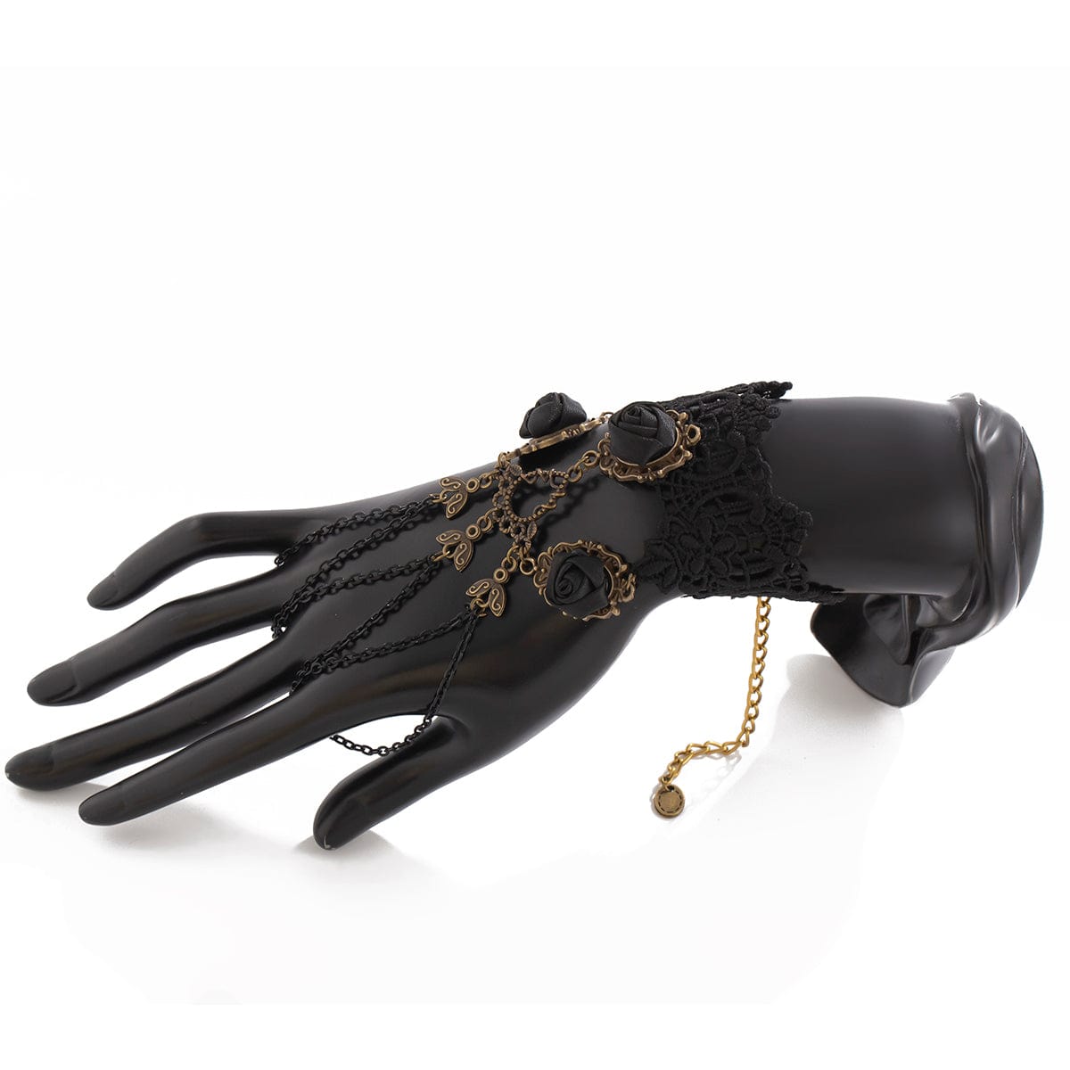 Gothic Layered  Black Rose Lace Finger Ring Bracelet