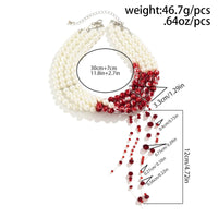 Thumbnail for Gothic Layered Blood Rhinestone Tassel Pearl Chain Choker Necklace - ArtGalleryZen