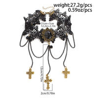 Thumbnail for Gothic Layered Cross Dangle Crystal Inlaid Lace Choker Necklace