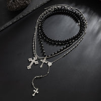 Thumbnail for Gothic Layered Cross Long Ball Chain Y Necklace Set - ArtGalleryZen