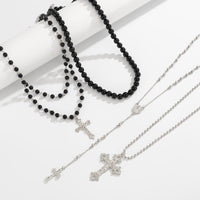 Thumbnail for Gothic Layered Cross Long Ball Chain Y Necklace Set - ArtGalleryZen